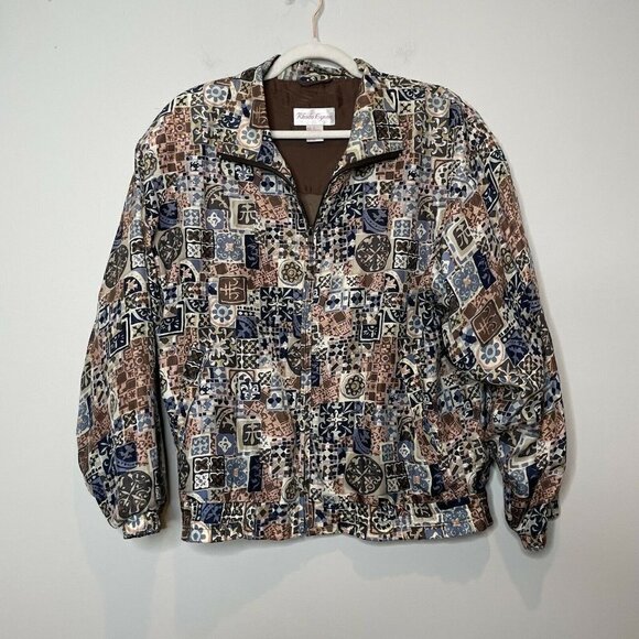 Vintage Womens 100% Silk Floral Patchwork Bomber Jacket Size Small - Picture 1 of 6